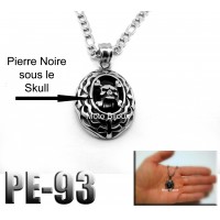 Pe-093, Pendentif ovale , Pierre noire, acier inoxidable ( Stainless Steel )